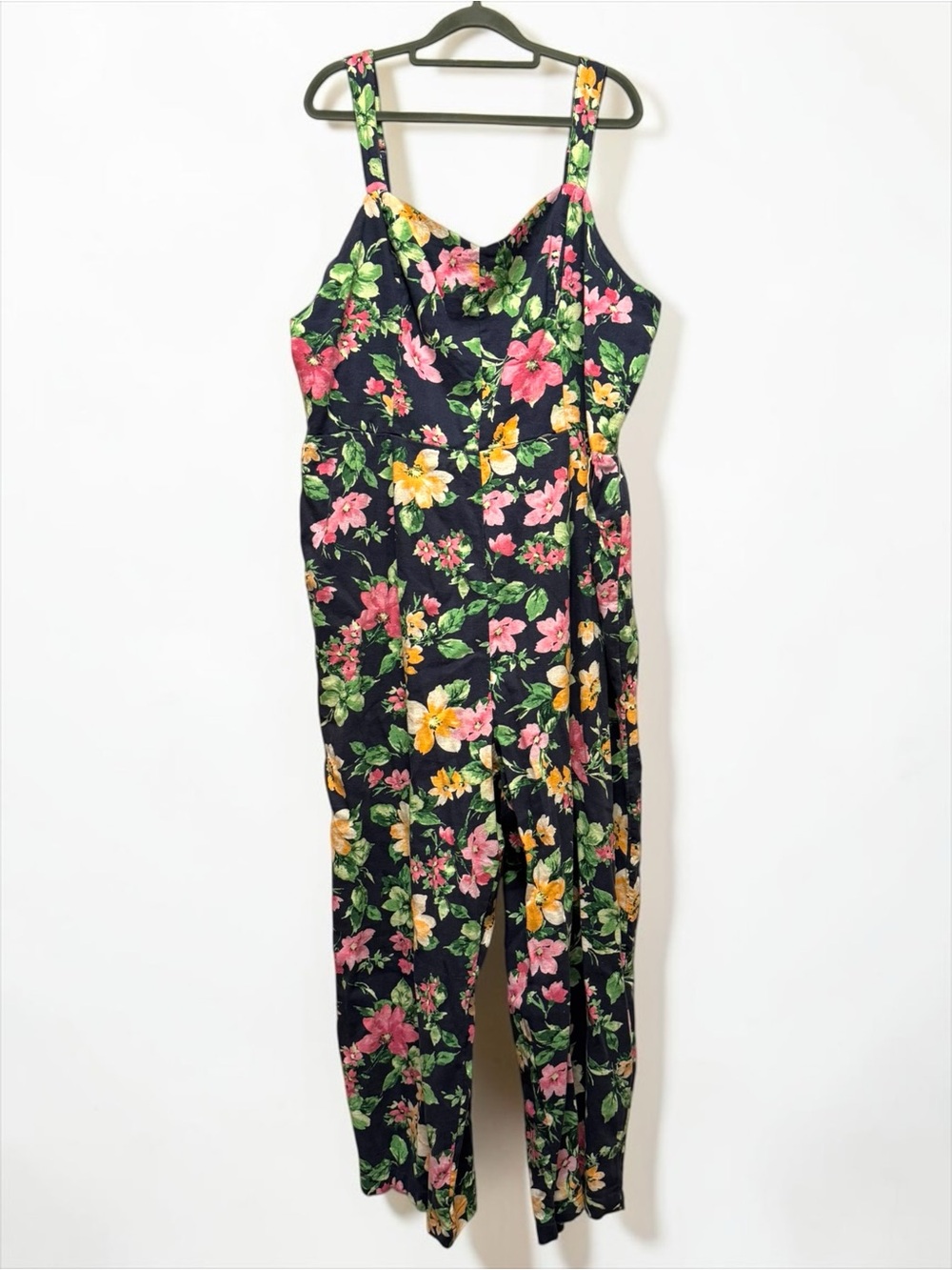 Old Navy Cami Jumpsuit Floral Linen Navy Blue XXL - Picture 2 of 12